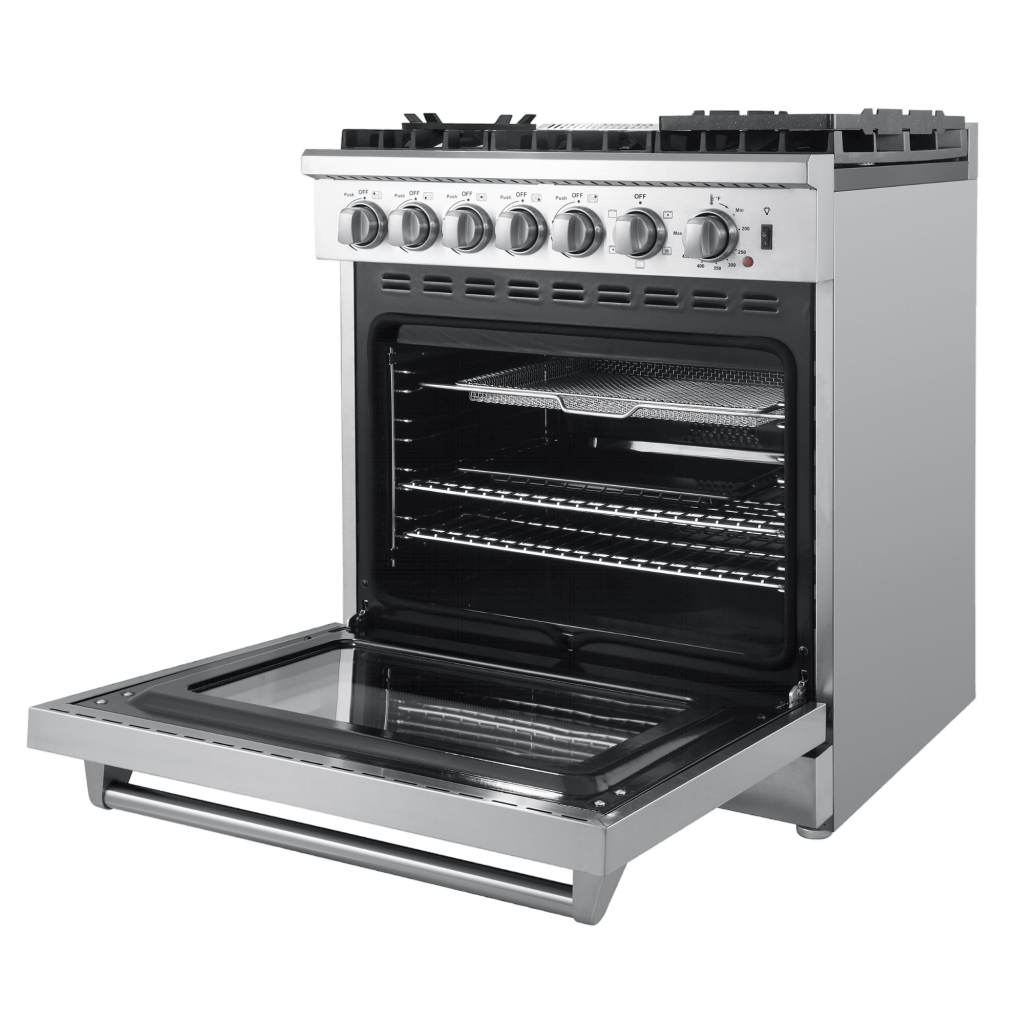FFSGS6196 30 Forno Lazio 30 Freestanding Dual Fuel Range Front Side Door Open