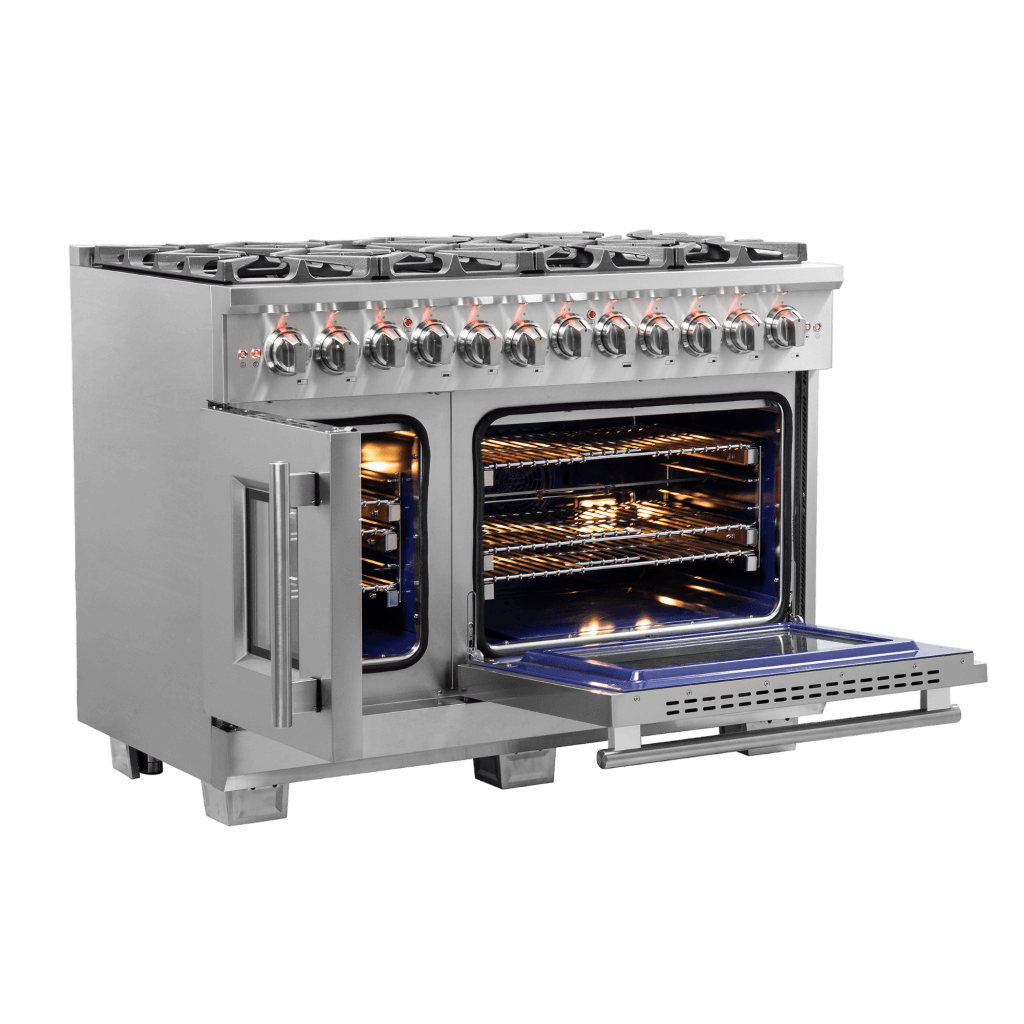 FFSGS6387 48 FORNO Capriasca Freestanding French Door Dual Fuel Range Angle Open Side