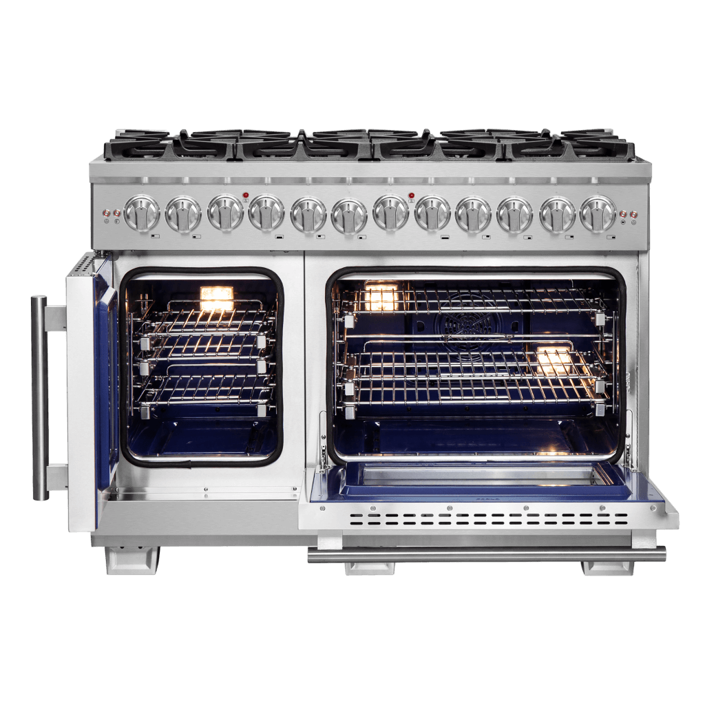FFSGS6387 48 FORNO Capriasca Freestanding French Door Dual Fuel Range Front Open