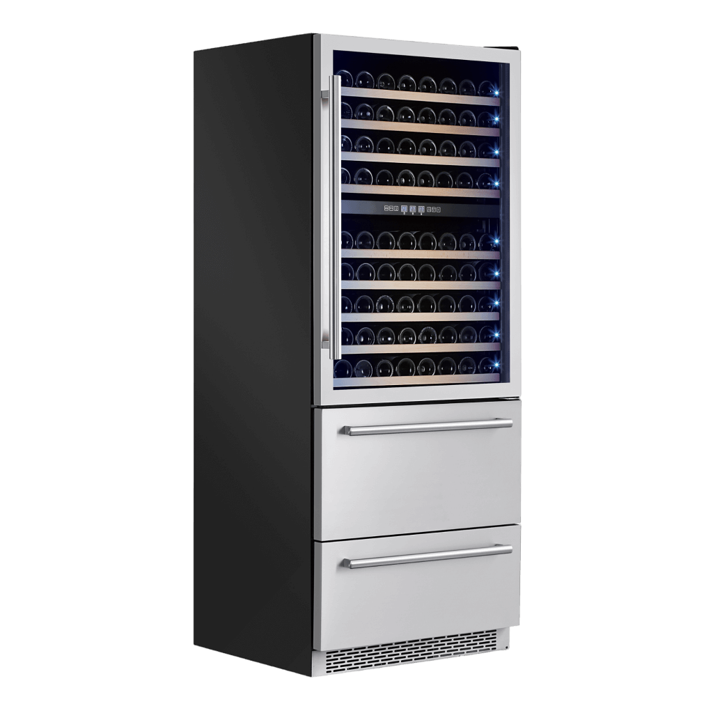 FWCDR6661 30S Capraia Triple Temp Zones Dual Zone 30 Wine Cooler With Two Refrigerator Drawers Side