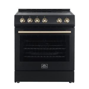 FFSEL6012 30BLK Leonardo Espresso Electric Range Front Antique Brass