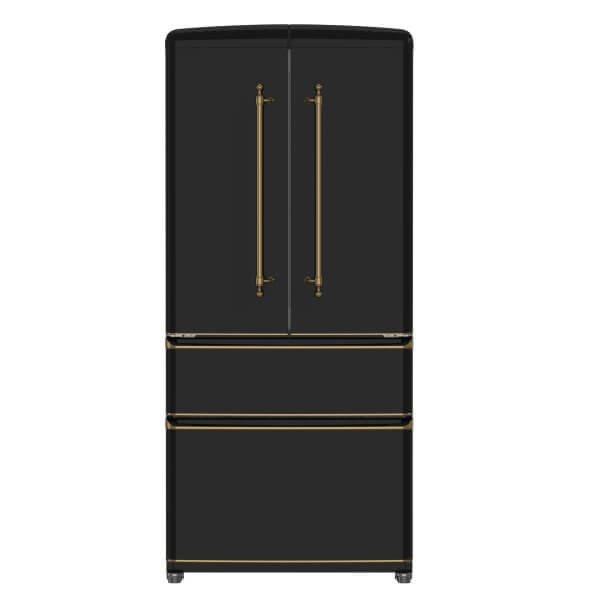 FORNO Luigi 18 cu.ft. French Door Refrigerator Black, Antique Brass Handles
